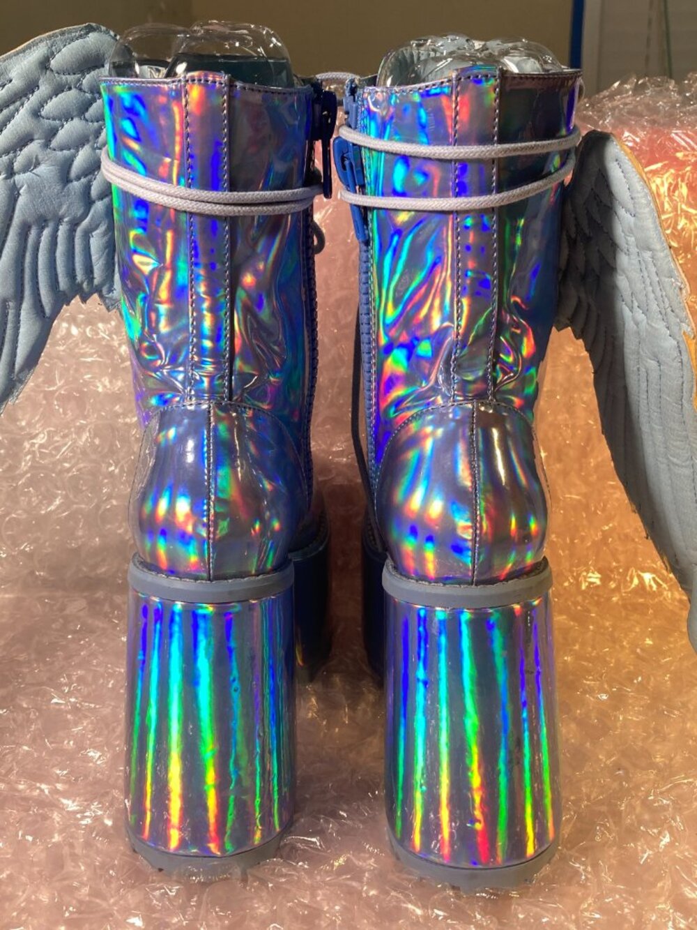Dolls Kill Club EXX Arctic Angel Holographic Platform Boots - Picture 4 of 9